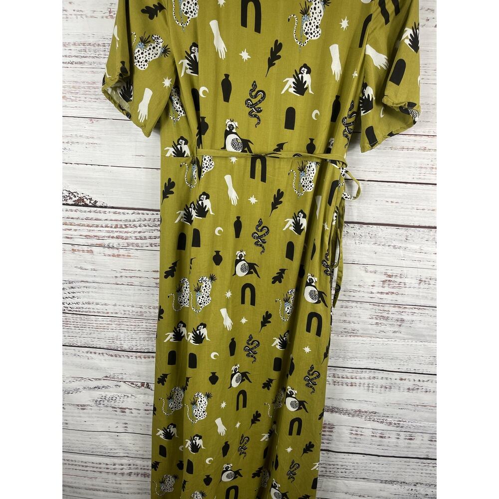 Mata Traders Brea Wrap Dress Womens XS Green Novelty Print Maxi Tencel Boho - Picture 13 of 16